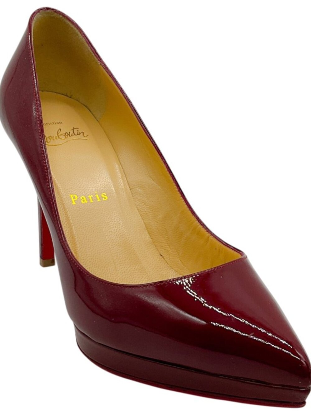 Christian Louboutin Dark Red Patent Leather Pigalle Plato Platform Pumps